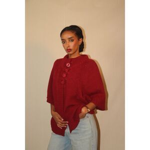 Calvin Klein Jeans Red Knit Poncho Sweater